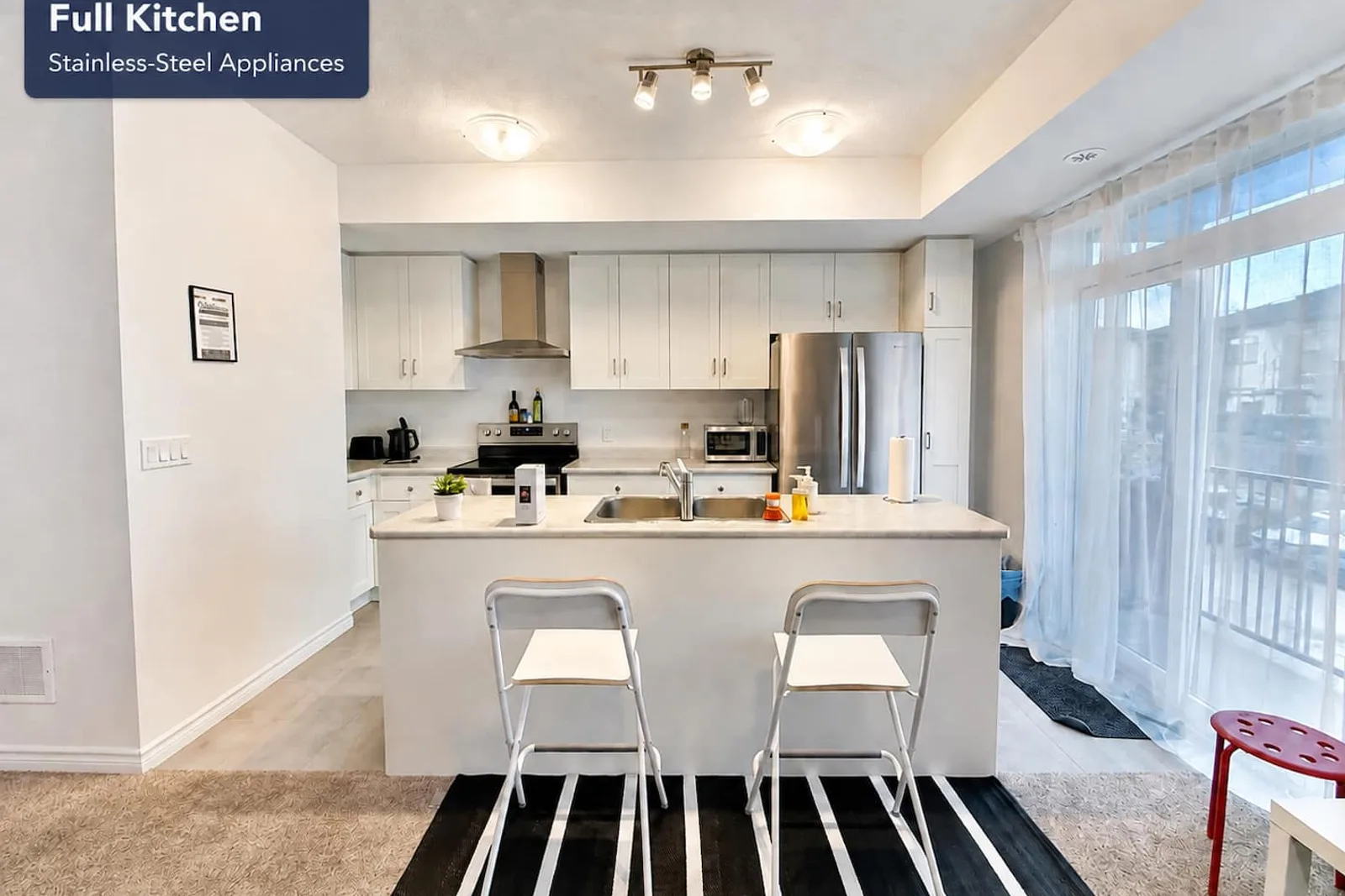 Kitchen counter and adjoining dining seating